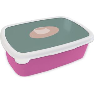 Broodtrommel Roze - Lunchbox - Brooddoos - Zomer - Hoed - Donkerblauw - 18x12x6 cm - Kinderen - Meisje