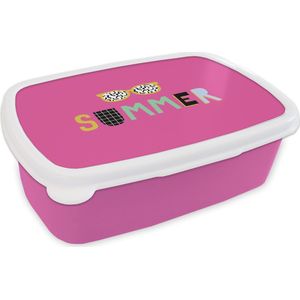Broodtrommel Roze - Lunchbox - Brooddoos - Zomer - Quote - Zonnebril - 18x12x6 cm - Kinderen - Meisje