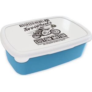 Broodtrommel Blauw - Lunchbox - Brooddoos - Motor - Man - Helm - Vintage - 18x12x6 cm - Kinderen - Jongen