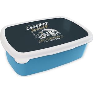 Broodtrommel Blauw - Lunchbox - Brooddoos - Tent - Camping - Vintage - 18x12x6 cm - Kinderen - Jongen