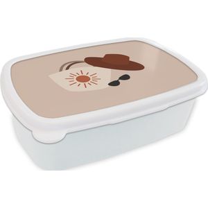 Broodtrommel Wit - Lunchbox - Brooddoos - Zomer - Strandtas - Zonnebril - 18x12x6 cm - Volwassenen