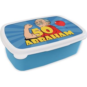 Broodtrommel Blauw - Lunchbox - Brooddoos - Man - Verjaardag - 50 jaar Abraham - 18x12x6 cm - Kinderen - Jongen