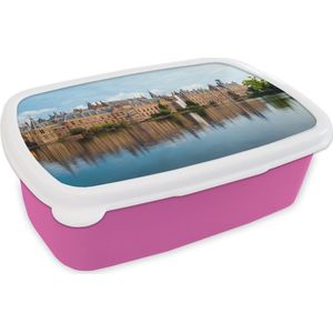 Broodtrommel Roze - Lunchbox - Brooddoos - Politiek - Den Haag - Vijver - 18x12x6 cm - Kinderen - Meisje