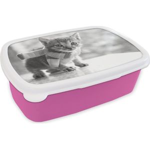 Broodtrommel Roze - Lunchbox - Brooddoos - Kitten - Sjaal - Kleuren - Meisjes - Kinderen - Jongens - Kindje - 18x12x6 cm - Kinderen - Meisje