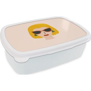 Broodtrommel Wit - Lunchbox - Brooddoos - Vrouw - Zonnebril - Zomer - 18x12x6 cm - Volwassenen