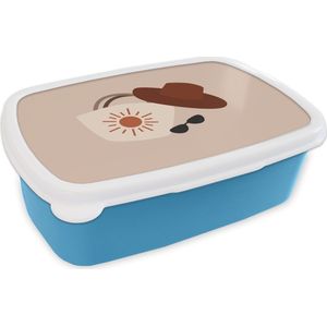Broodtrommel Blauw - Lunchbox - Brooddoos - Zomer - Strandtas - Zonnebril - 18x12x6 cm - Kinderen - Jongen