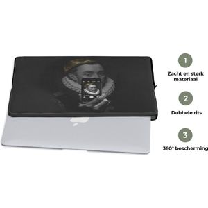Laptophoes 17 inch - Willem van Oranje - Adriaen Thomasz - Selfie - Laptop sleeve - Binnenmaat 42,5x30 cm - Zwarte achterkant