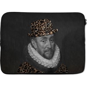 Laptophoes 13 inch - Willem van Oranje - Panterprint - Kunst - Laptop sleeve - Binnenmaat 32x22,5 cm - Zwarte achterkant