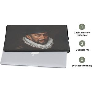 Laptophoes 15.6 inch - Willem van Oranje - Adriaen Thomasz - Hoed - Laptop sleeve - Binnenmaat 39,5x29,5 cm - Zwarte achterkant