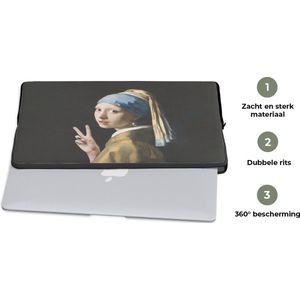Laptophoes 17 inch - Meisje met de parel - Vermeer - Peace - Laptop sleeve - Binnenmaat 42,5x30 cm - Zwarte achterkant