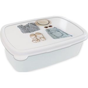 Broodtrommel Wit - Lunchbox - Brooddoos - Tropisch - Kleding - Hoed - 18x12x6 cm - Volwassenen