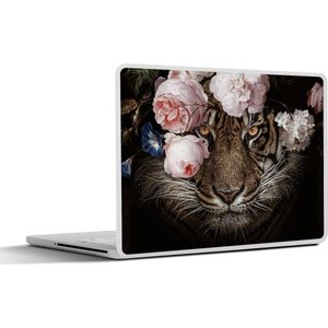 Laptop sticker - 14 inch - Tijger - Bloemen - Rozen - 32x5x23x5cm - Laptopstickers - Laptop skin - Cover