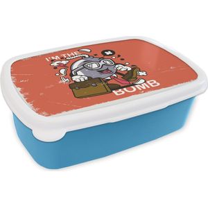 Broodtrommel Blauw - Lunchbox - Brooddoos - Vintage - Bom - Koffer - 18x12x6 cm - Kinderen - Jongen