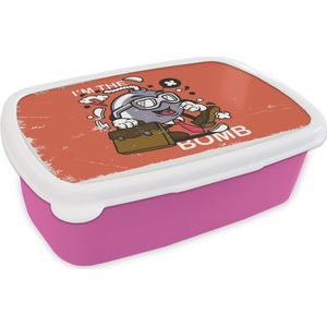 Broodtrommel Roze - Lunchbox - Brooddoos - Vintage - Bom - Koffer - 18x12x6 cm - Kinderen - Meisje
