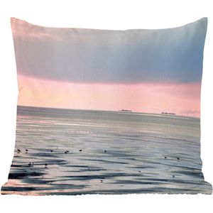 Sierkussen - Zee Vogel Zon - Blauw - 40 Cm X 40 Cm