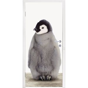Deursticker slaapkamer - Kinderkamer decoratie - Kinderen - Pinguïn - Grijs - Dieren - Meisjes - Jongens - 90x235 cm - Deursticker jongens - Woondecoratie