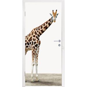 Deursticker kids - Muurdecoratie jongenskamer - Giraffe - Dieren - Witte achtergrond - Kinderen - Jongen - Meisje - 90x235 cm - Deursticker meisjes - Decoratie kinderkamers