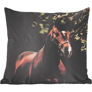 Sierkussen - Paard Takken Portret - Bruin - 40 Cm X 40 Cm