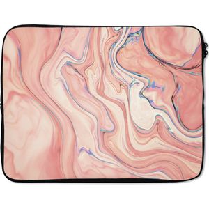 Laptophoes 17 inch - Marmer print - Pastel - Roze - Blauw - Marmer printlook - Abstract - Laptop sleeve - Binnenmaat 42,5x30 cm - Zwarte achterkant