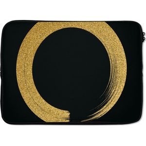 Laptophoes 13 inch - Cirkel van gouden glitter op een zwarte achtergrond - Laptop sleeve - Binnenmaat 32x22,5 cm - Zwarte achterkant