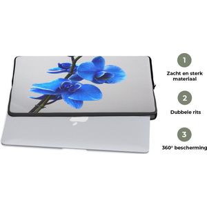 Laptophoes 17 inch - Blauwe Orchidee - Laptop sleeve - Binnenmaat 42,5x30 cm - Zwarte achterkant