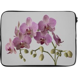 Laptophoes 13 inch - Orchideeën op grijze achtergrond - Laptop sleeve - Binnenmaat 32x22,5 cm - Zwarte achterkant
