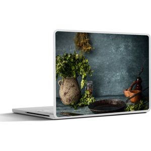 Laptop sticker - 14 inch - Kruiden - Specerijen - Pan - Mes - Grijs - Rustiek - 32x5x23x5cm - Laptopstickers - Laptop skin - Cover