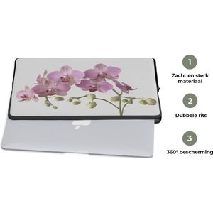 Laptophoes 17 inch - Orchideeën op grijze achtergrond - Laptop sleeve - Binnenmaat 42,5x30 cm - Zwarte achterkant