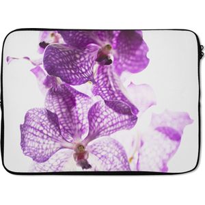 Laptophoes 14 inch - Paarse orchideeën - Laptop sleeve - Binnenmaat 34x23,5 cm - Zwarte achterkant