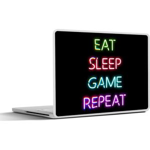 Laptop sticker - 17.3 inch - Gaming - Led - Quote - Eat sleep game repeat - Gamen - 40x30cm - Laptopstickers - Laptop skin - Cover - Schoolspullen tieners