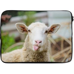 Laptophoes 14 inch - Schaap - Dieren - Wol - Laptop sleeve - Binnenmaat 34x23,5 cm - Zwarte achterkant