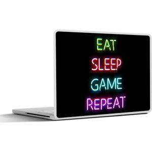 Laptop sticker - 10.1 inch - Gaming - Led - Quote - Eat sleep game repeat - Gamen - 25x18cm - Laptopstickers - Laptop skin - Cover - Schoolspullen tieners