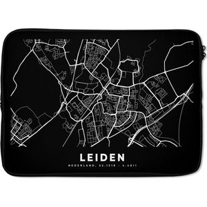 Laptophoes 13 inch - Kaart - Leiden - Zwart - Laptop sleeve - Binnenmaat 32x22,5 cm - Zwarte achterkant