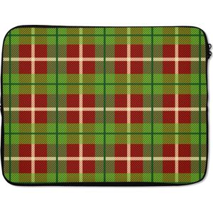 Laptophoes 17 inch - Plaid - Patronen - Groen - Rood - Laptop sleeve - Binnenmaat 42,5x30 cm - Zwarte achterkant