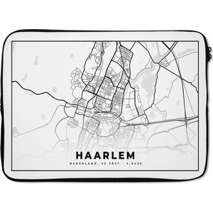 Laptophoes 14 inch - Kaart - Nederland - Haarlem - Laptop sleeve - Binnenmaat 34x23,5 cm - Zwarte achterkant