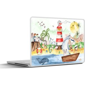 Laptop sticker - 13.3 inch - Strand - Dieren - Kinderen - Vuurtoren - Jongens - 31x22,5cm - Laptopstickers - Laptop skin - Cover