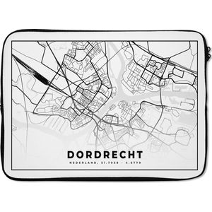 Laptophoes 13 inch - Kaart - Dordrecht - Zwart - wit - Laptop sleeve - Binnenmaat 32x22,5 cm - Zwarte achterkant