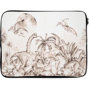 Laptophoes 17 inch - Dino - Kinderen - Jungle - Planten - Kids - Laptop sleeve - Binnenmaat 42,5x30 cm - Zwarte achterkant