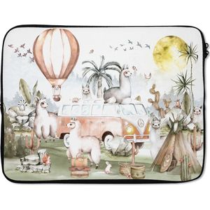 Laptophoes 17 inch - Alpaca - Dieren - Kinderen - Luchtballon - Kids - Laptop sleeve - Binnenmaat 42,5x30 cm - Zwarte achterkant