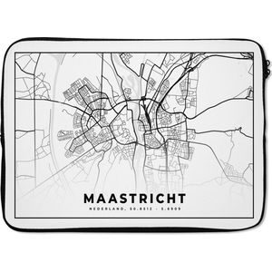 Laptophoes 13 inch - Stadskaart - Maastricht - Zwart - Wit - Laptop sleeve - Binnenmaat 32x22,5 cm - Zwarte achterkant