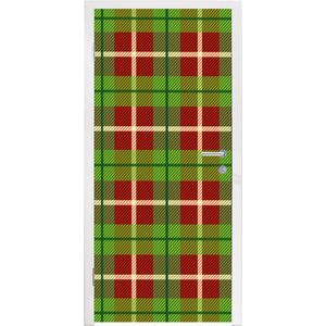 Deursticker Plaid - Groen - Rood - Patroon - 95x215 cm - Deurposter