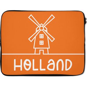 Laptophoes 17 inch - Molen - Holland - Oranje - Wit - Laptop sleeve - Binnenmaat 42,5x30 cm - Zwarte achterkant