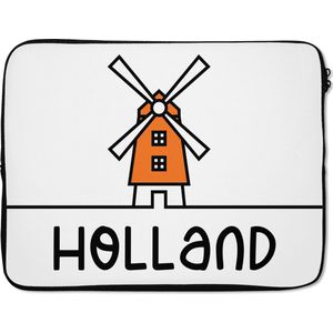 Laptophoes 15.6 inch - Molen - Oranje - Wit - Holland - Laptop sleeve - Binnenmaat 39,5x29,5 cm - Zwarte achterkant