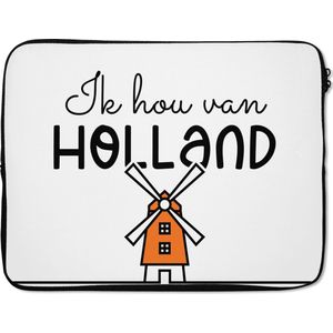 Laptophoes 15.6 inch - Holland - Molen - Oranje - Laptop sleeve - Binnenmaat 39,5x29,5 cm - Zwarte achterkant