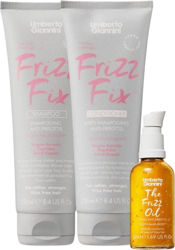 Umberto Giannini - Frizz Fix Care Set - Shampoo 250ml - Conditioner 250ml - Olie 50ml - Vegan