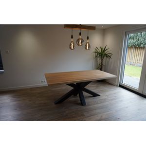 M2-Meubels - Eikenhouten eettafel | 100x220cm| Matrix mat zwart | boomstamrand