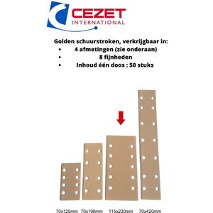 CEZET Golden schuurpapier strook - grit 150 - 115x230 mm - 10 gaten - 50 stuks - schuren auto, boot enz.