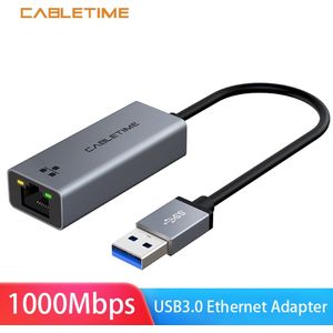 Cabletime USB-A naar Ethernet Adapter - Gigabit LAN - USB 3.0