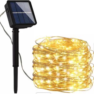 Solar Led Snoer - Lichtsnoer op Solar Zonne-Energie - Solar Verlichting - Tuin Versiering op Solar Energie - Kerstboom Versiering - Decoratie Zonne-Energie Verlichting, Kerstboom LED Solar String Licht, Warm Wit, 10m, 100 Solar Led Lampen