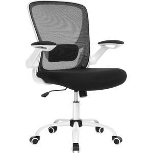 Kantoorstoel met inklapbare armleuningen - mesh bureaustoel - ergonomische computerstoel - 360° draaibare stoel - verstelbare lendensteun - ruimtebesparend - 64cm x 64cm x 107cm